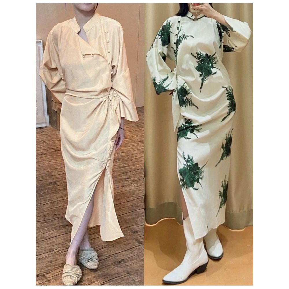 WINNI CELH new Chinese style niche designer Chinese style silk cheongsam diagonal button shirt dress image 0
