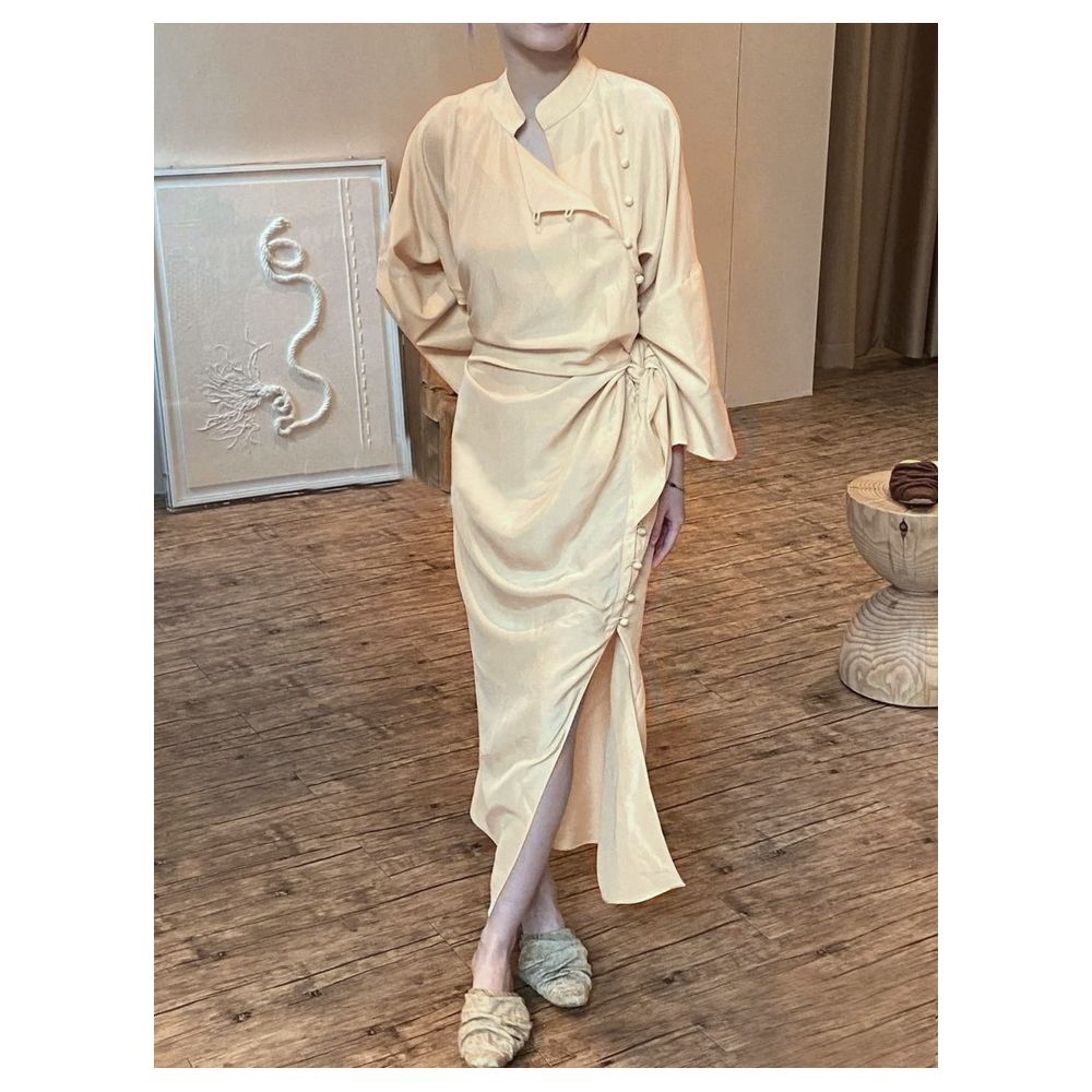 WINNI CELH new Chinese style niche designer Chinese style silk cheongsam diagonal button shirt dress image 17