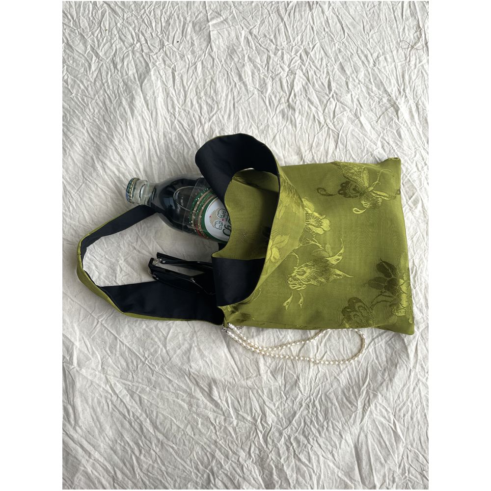 Appreciating Pearl Matcha Green Butterfly Jacquard Tank Top with New Chinese Retro Style Small Hand Carrying Cloth Bag image 2