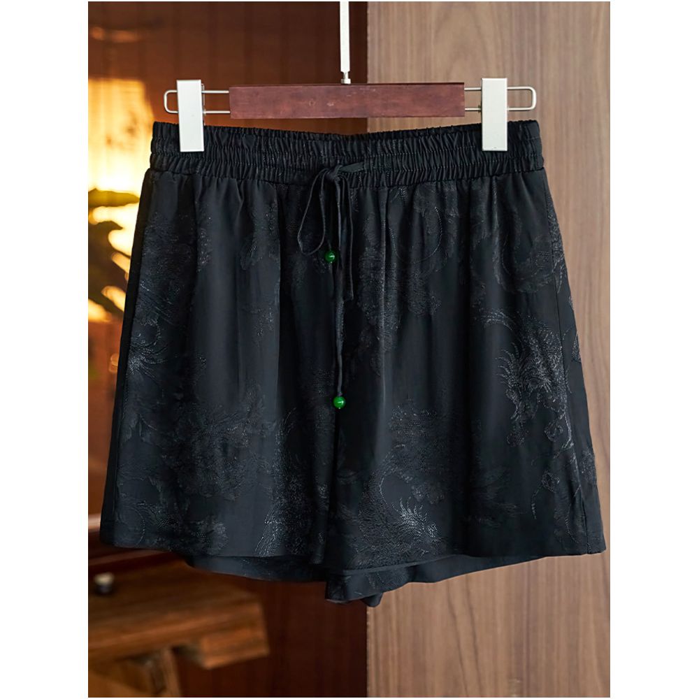Design sense Chinese style jacquard shorts for women 2023 summer new style loose and slimming elastic waist Chinese style casual pants image 2