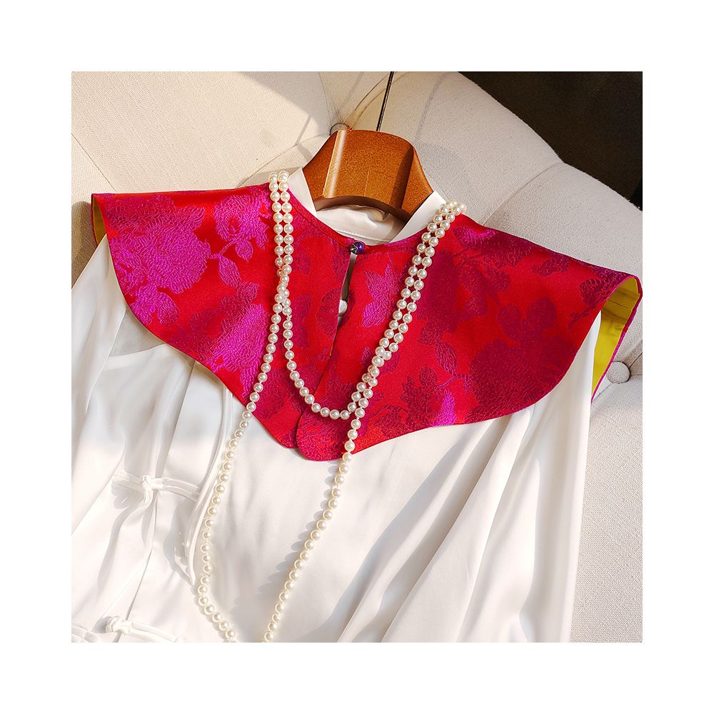 Retro jade buckle Chinese style shawl cloud shoulder design niche double sided wearing heavyweight silk jacquard Chinese style jacket image 10