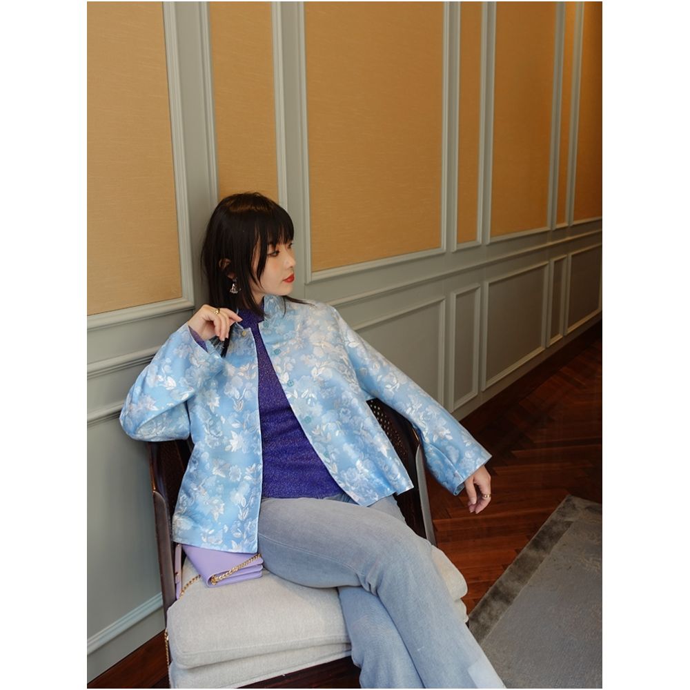 Clear interface Italian imported silver wire jacquard fashionable new Chinese style fresh jacket for women in spring image 1