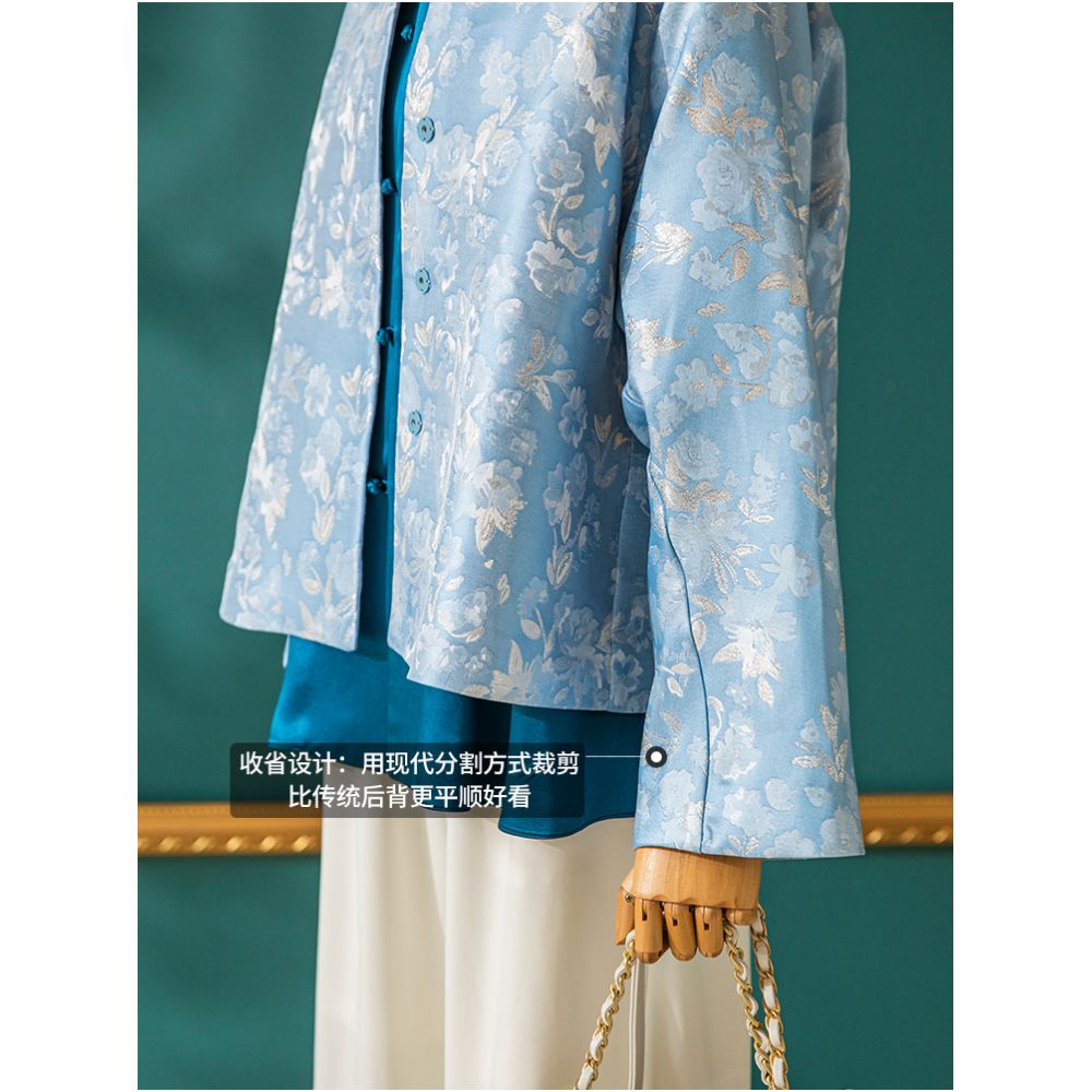Clear interface Italian imported silver wire jacquard fashionable new Chinese style fresh jacket for women in spring image 3