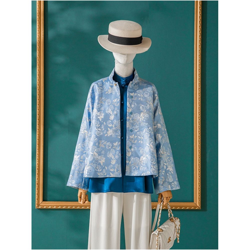 Clear interface Italian imported silver wire jacquard fashionable new Chinese style fresh jacket for women in spring image 7