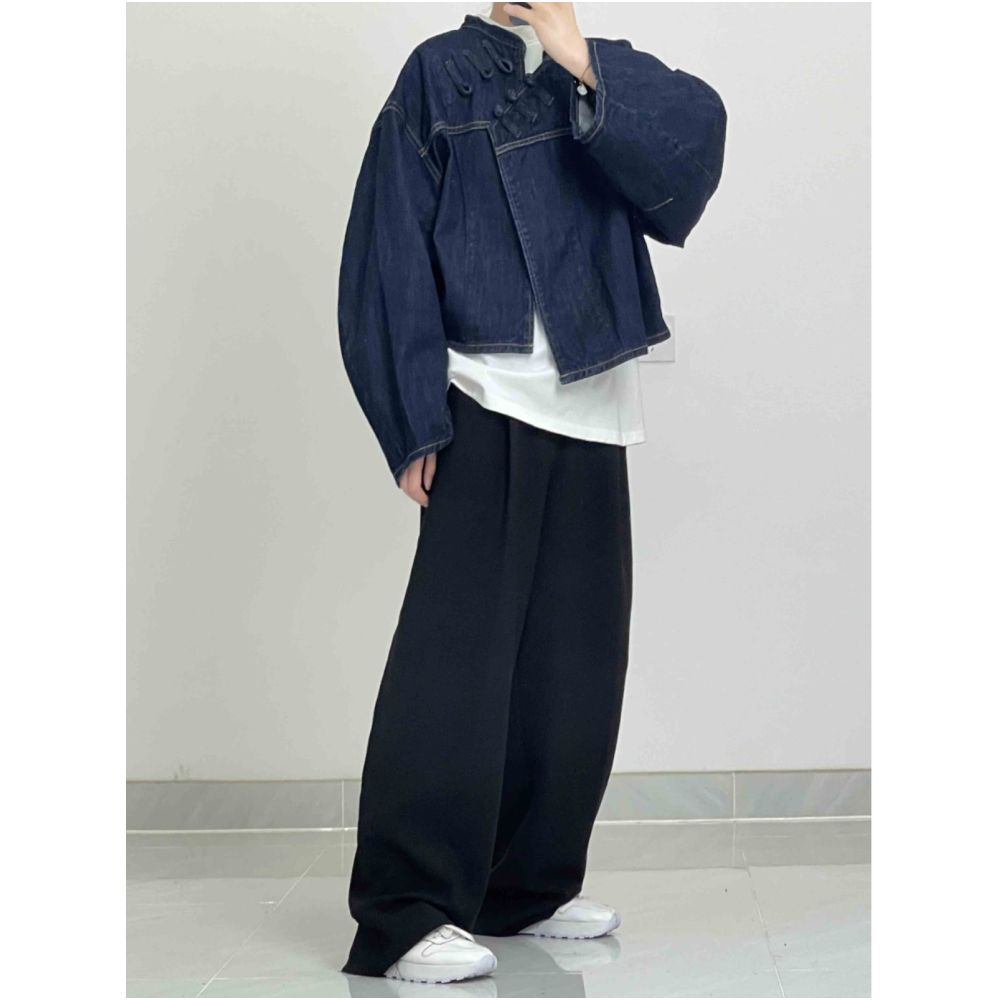 In stock you are the love I hide in my heart Diagonal placket new Chinese style buckle denim jacket image 5