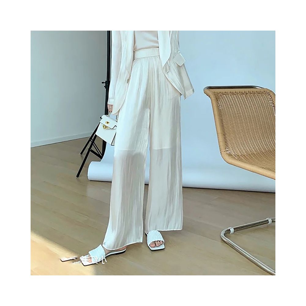 Light luxury autumn new style flowing light and colorful water and light sensation goddess three piece set green fruit collar suit high waist wide leg pants skirt pants image 11