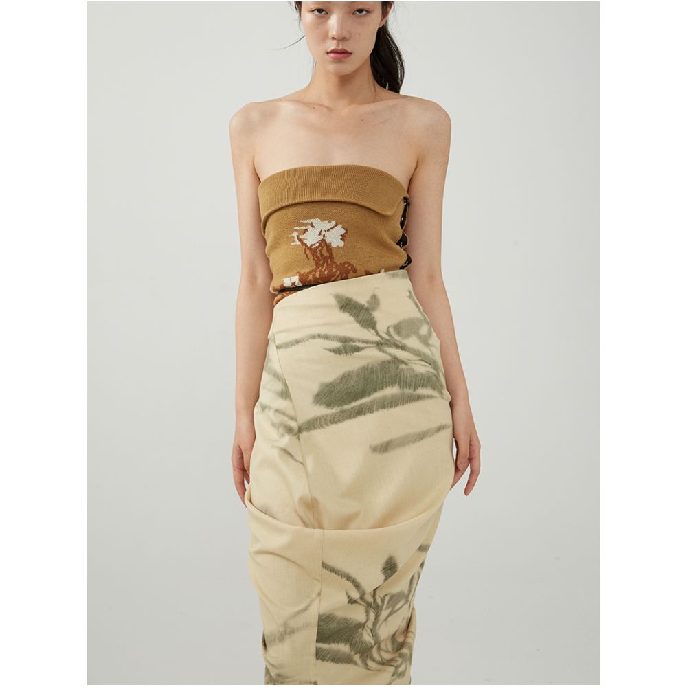 TMSstudio wrinkled print niche tight fitting autumn high waist slimming bag hip high end design personalized half body long skirt image 2