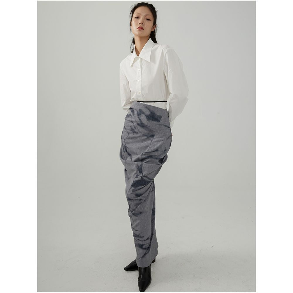 TMSstudio wrinkled print niche tight fitting autumn high waist slimming bag hip high end design personalized half body long skirt image 4