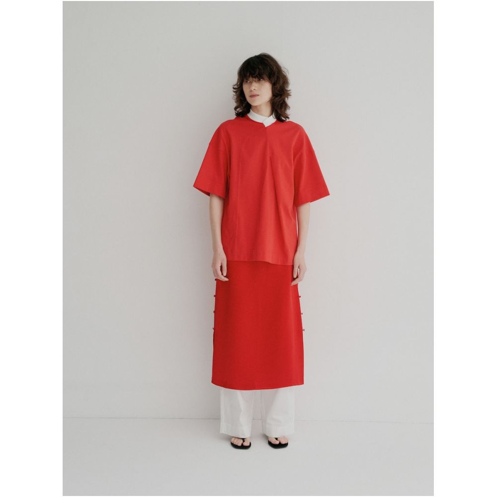STUDIO YI AN Red Chinese style slit long skirt image 2