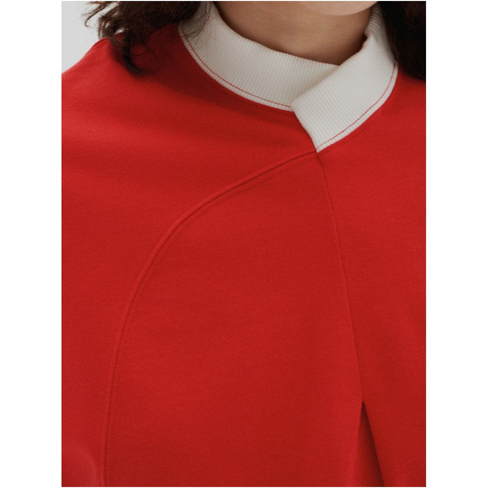 STUDIO YI AN Chinese style stand up collar red curved T shirt for both men and women summer loose short sleeved shirt image 1