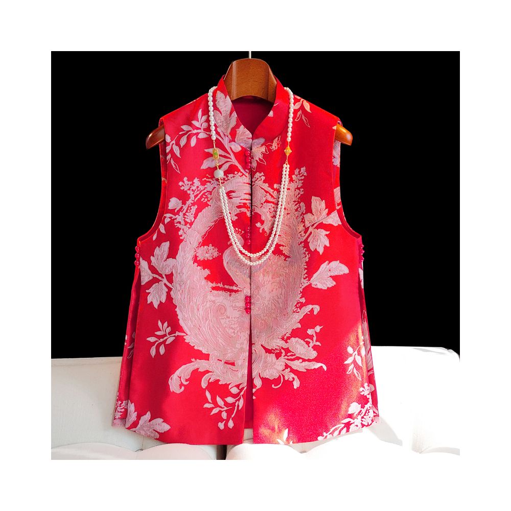 Yellow Retro Chinese Vest Women s Autumn Dress Improved Cheongsam Jacquard Silk Slimming Tank Top Camry Shoulder Chinese Style Tang Dress image 15