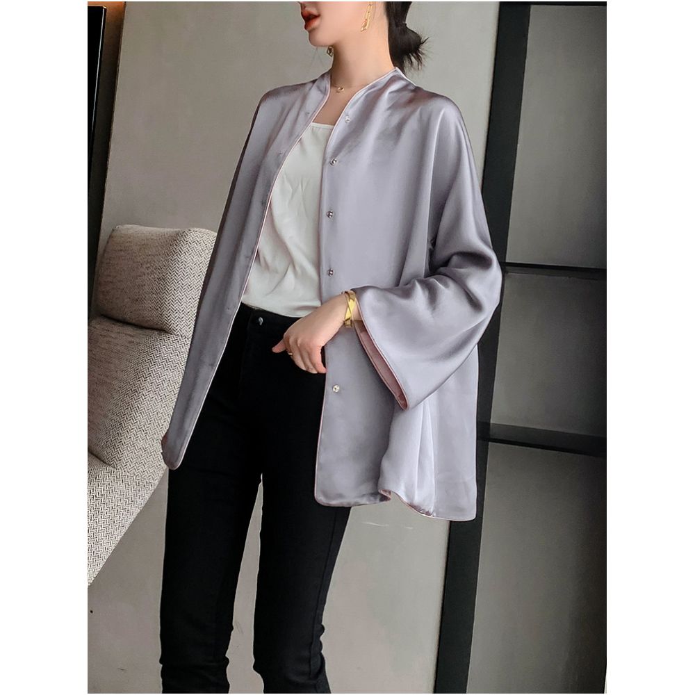 New Chinese style artistic retro loose jacket acetate satin with double sided puncture embroidery Tang style Hanfu spring outer outfit women s top image 3