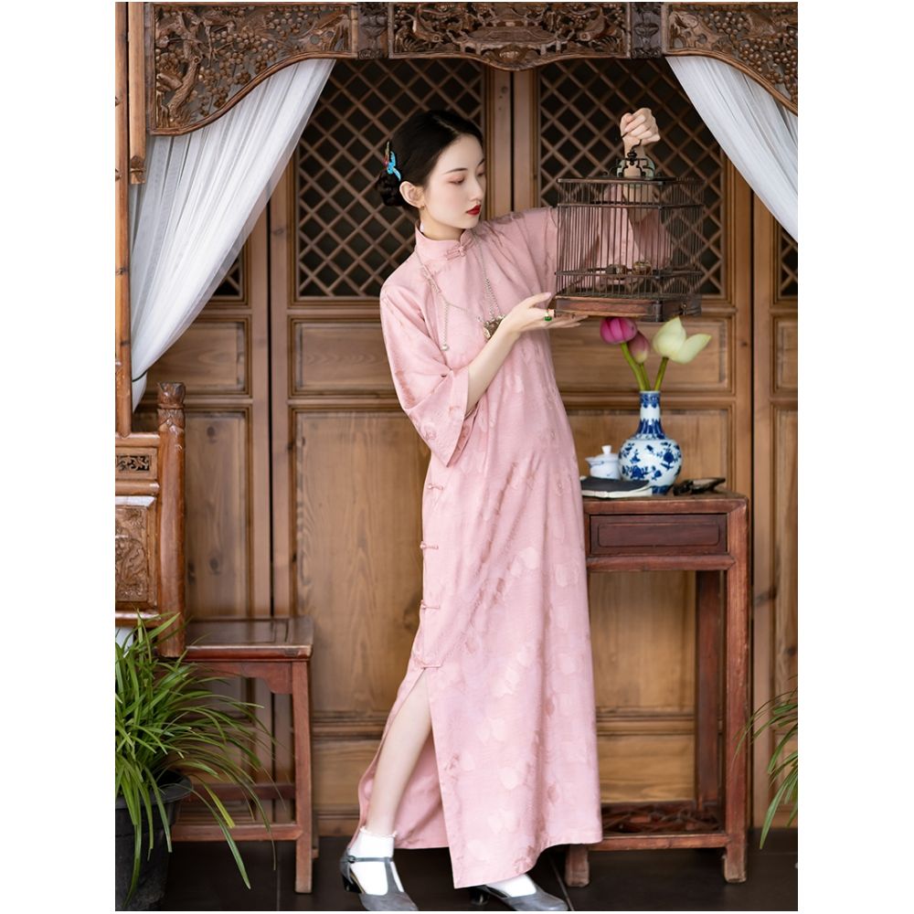 Mirror Flower Yao Spring and Summer Chinese Republican Style Student Youth Style Girl Daily Loose Inverted Big Sleeve Cheongsam Ancient Method image 1
