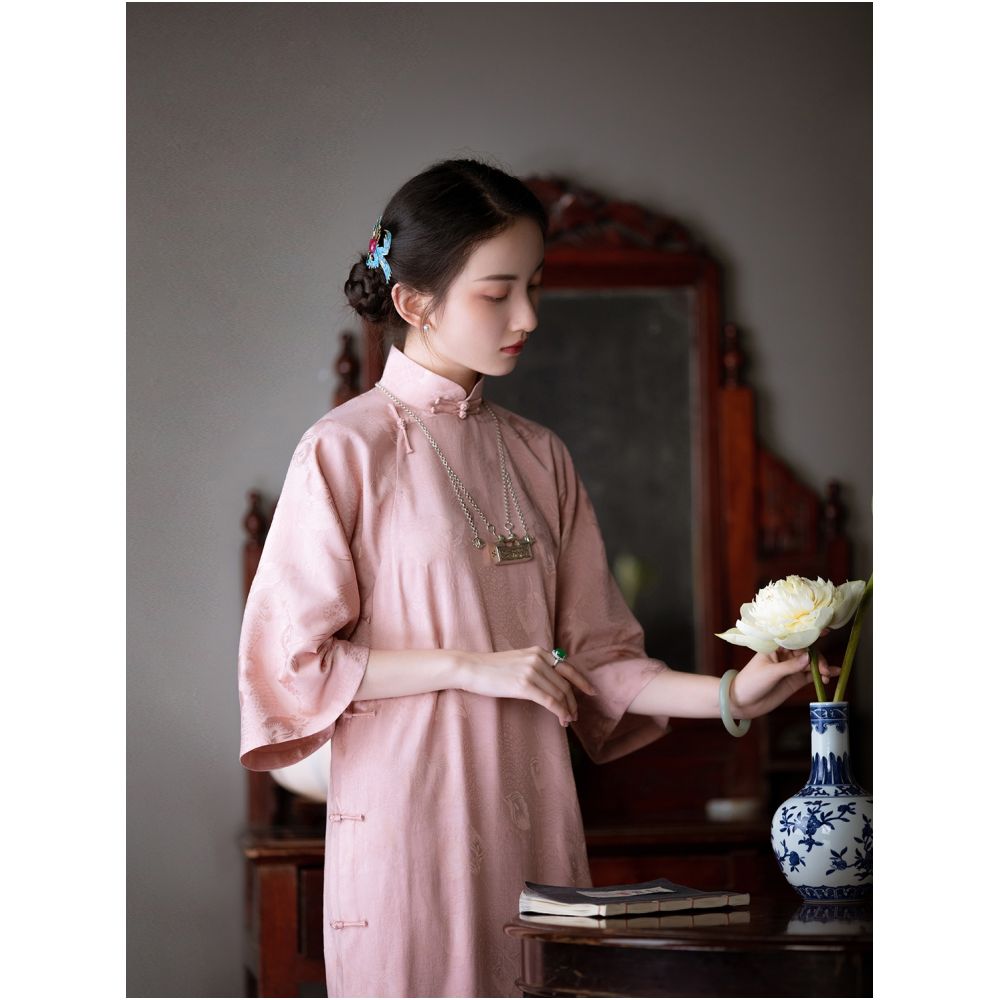Mirror Flower Yao Spring and Summer Chinese Republican Style Student Youth Style Girl Daily Loose Inverted Big Sleeve Cheongsam Ancient Method image 3