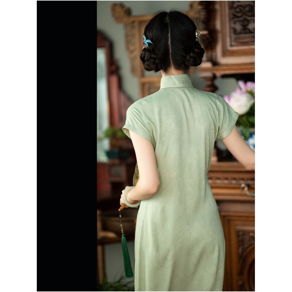 Ruoyu One City Style Plush Retro Chinese Republican Style Student Youth Daily Shoulder Sleeve Short Cheongsam Skirt Original image 2