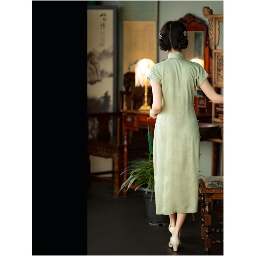 Ruoyu One City Style Plush Retro Chinese Republican Style Student Youth Daily Shoulder Sleeve Short Cheongsam Skirt Original image 4