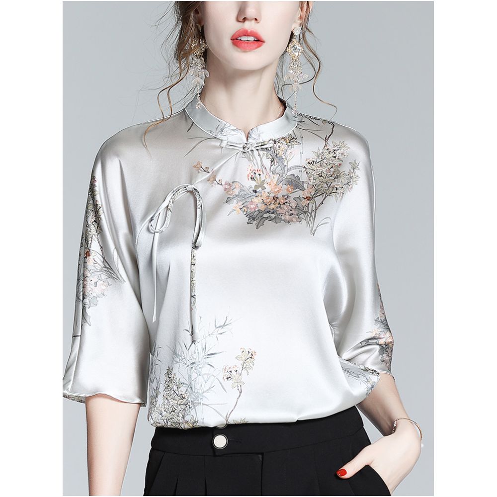 Chinese style silk shirt women s 2025 early autumn new high end luxury brand mulberry silk Chinese style button up collar top image 2