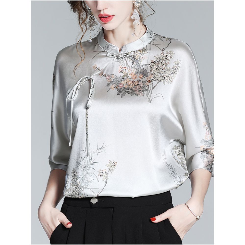 Chinese style silk shirt women s 2025 early autumn new high end luxury brand mulberry silk Chinese style button up collar top image 4
