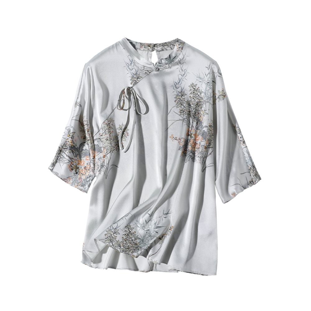 Chinese style silk shirt women s 2025 early autumn new high end luxury brand mulberry silk Chinese style button up collar top image 5