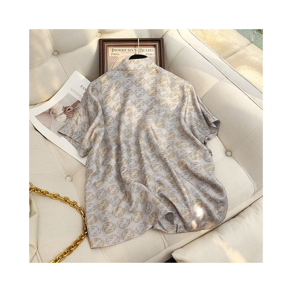 Silk Chinese style top for women retro Chinese style handmade buckle new Chinese style shirt short sleeved top mulberry silk T image 2