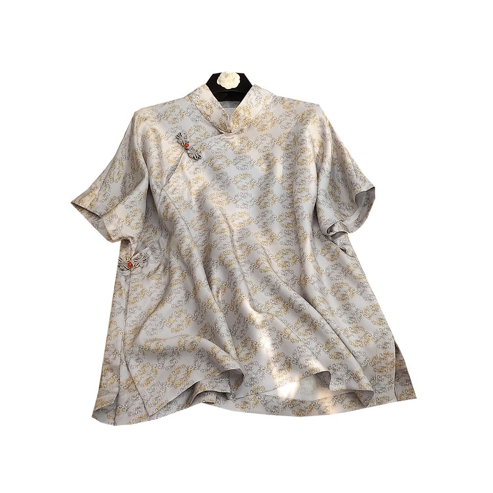 Silk Chinese style top for women retro Chinese style handmade buckle new Chinese style shirt short sleeved top mulberry silk T image 5
