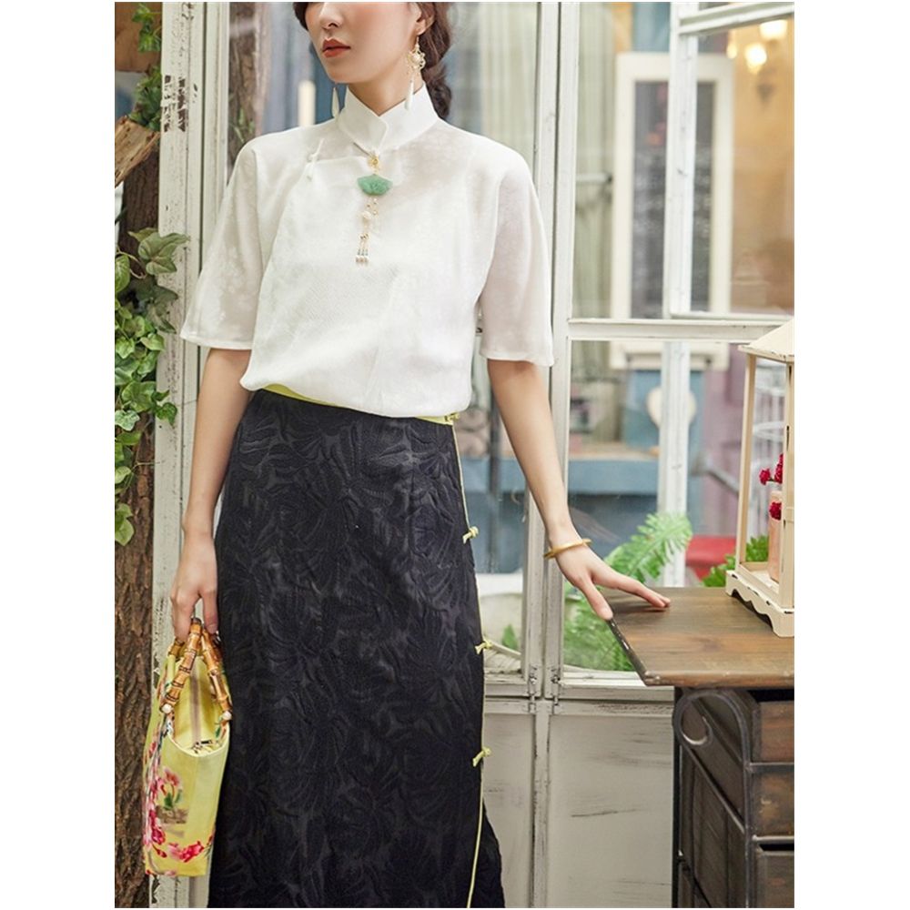 Good reputation PCY999 premium copper ammonia silk embroidered Chinese retro slimming full embroidery Changchun autumn half skirt for all seasons image 2