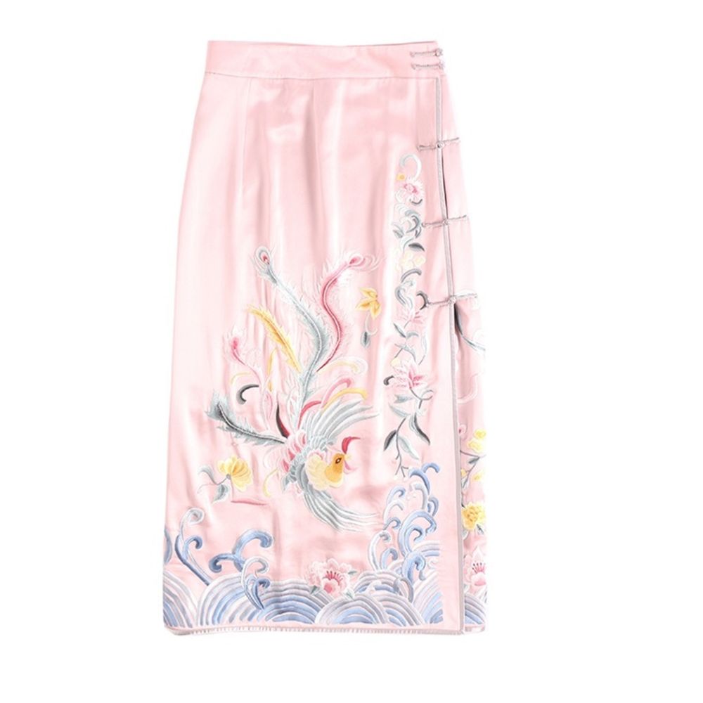 Town Store Baby JCL952 Spring and Autumn Heavy Industry Phoenix Embroidery Delicate Pink Chinese Half body Hip Wrapping Skirt Long Skirt Four Seasons image 5