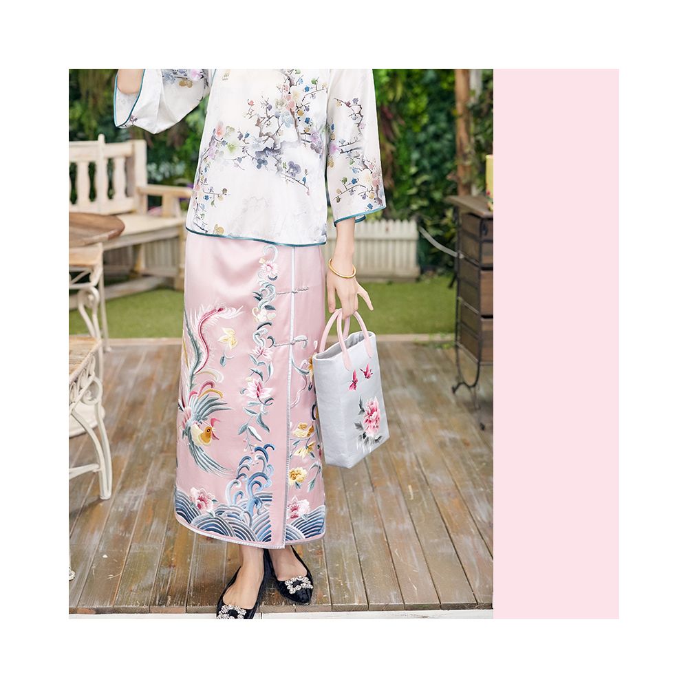 Town Store Baby JCL952 Spring and Autumn Heavy Industry Phoenix Embroidery Delicate Pink Chinese Half body Hip Wrapping Skirt Long Skirt Four Seasons image 13