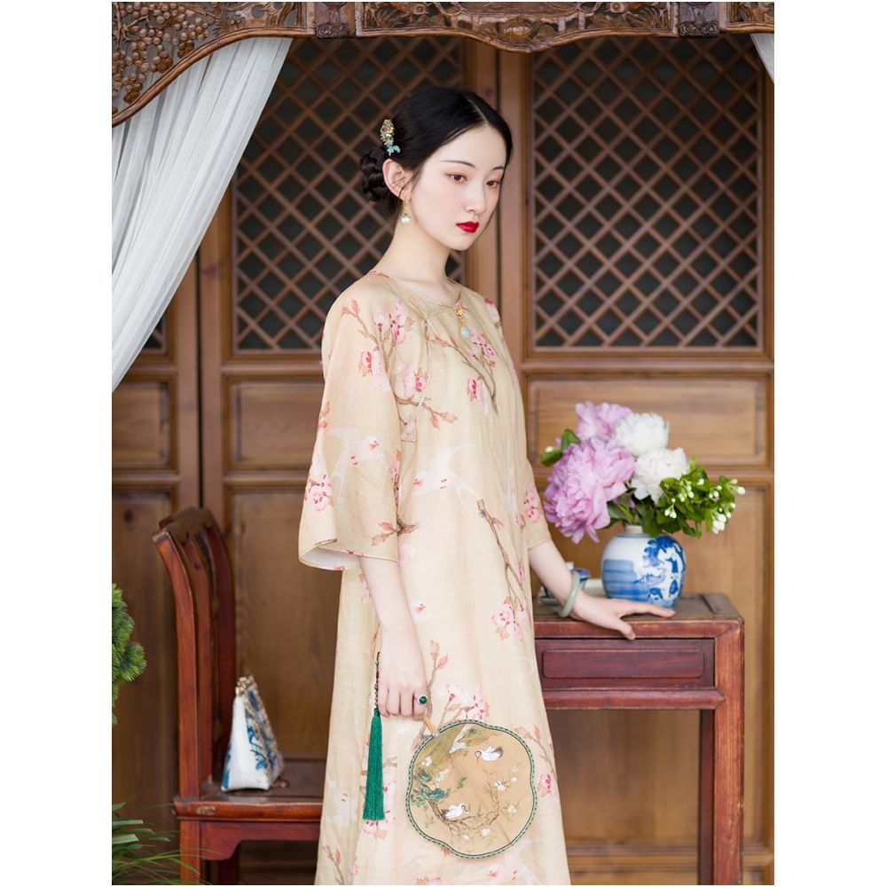 Idle Dream of Jiangnan One City Style Chinese Republic of China Style Collarless Loose Back Sleeve Cheongsam Young Thin Edition Original image 2