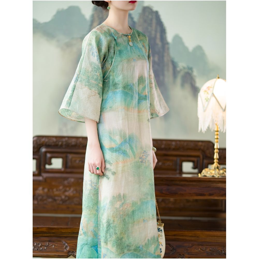Idle Dream of Jiangnan One City Style Chinese Republic of China Style Collarless Loose Back Sleeve Cheongsam Young Thin Edition Original image 3