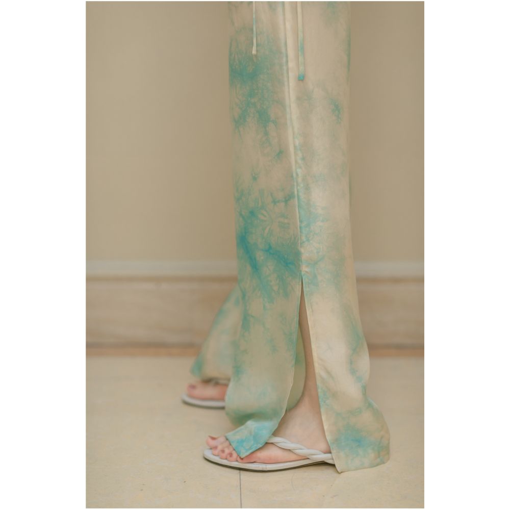 SAKINAWANG 2021SS Summer Original Design Silk Tie Dyeing Drawstring Split Casual Wide Leg Pants Long Pants image 2