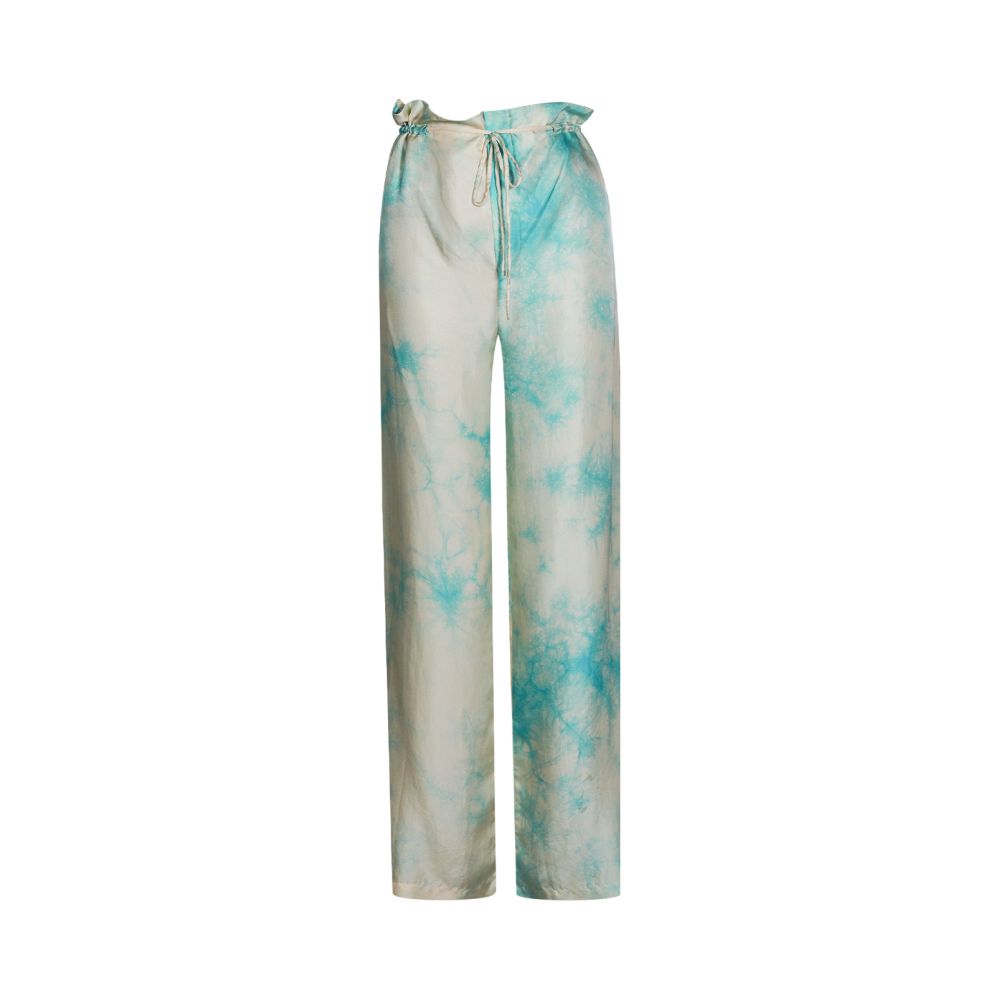 Asaya370 - Summer Original Design Silk Tie Dyeing Drawstring Split Casual Wide Leg Pants Long Pants
