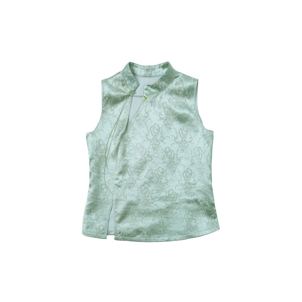 RIMLESS Unlimited Original Custom Vine Jacquard Improved Cheongsam Set with Small Stand up Collar Top and Splicing Half Skirt image 8