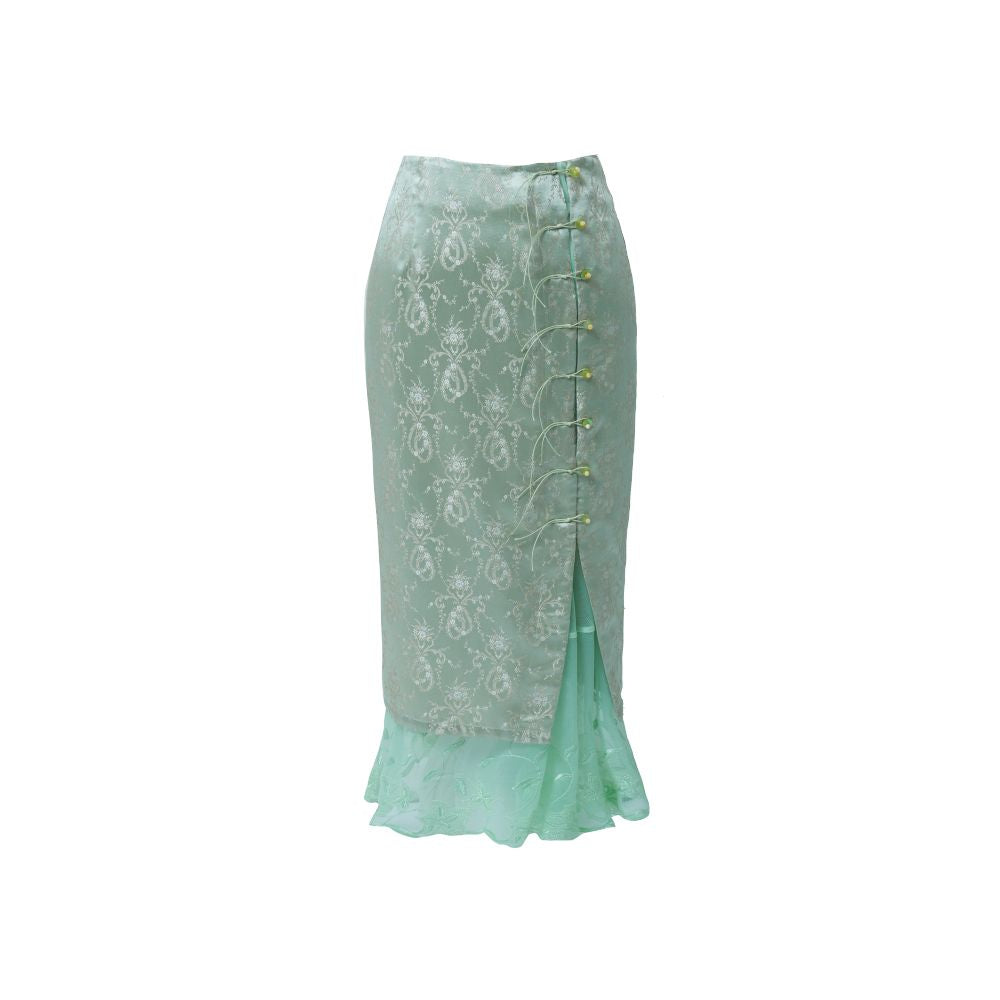RIMLESS Unlimited Original Custom Vine Jacquard Improved Cheongsam Set with Small Stand up Collar Top and Splicing Half Skirt image 12