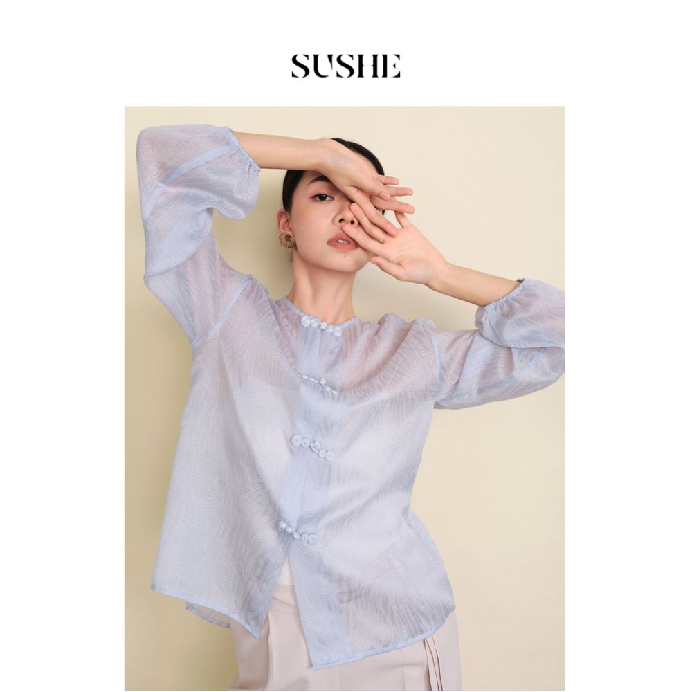 New Chinese style series drawstring SUSHE buckle back hollow details Republic of China style casual cardigan women s summer image 2