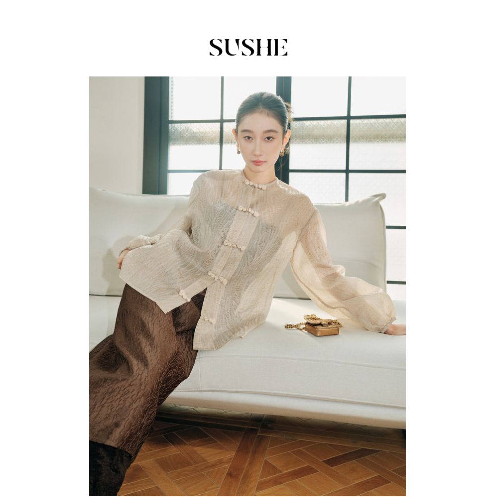 New Chinese style series drawstring SUSHE buckle back hollow details Republic of China style casual cardigan women s summer image 3