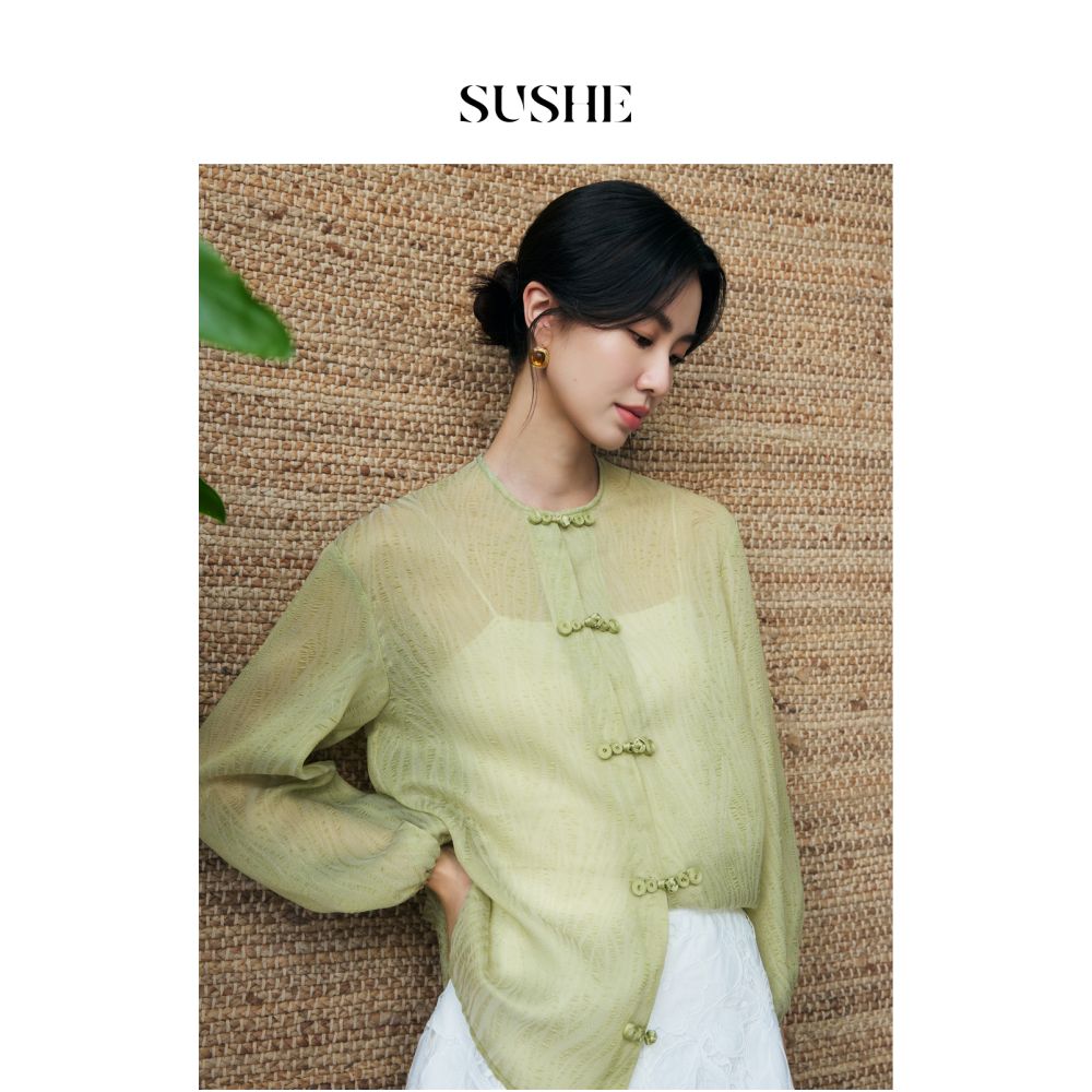 New Chinese style series drawstring SUSHE buckle back hollow details Republic of China style casual cardigan women s summer image 4
