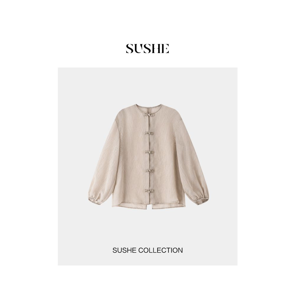 New Chinese style series drawstring SUSHE buckle back hollow details Republic of China style casual cardigan women s summer image 15