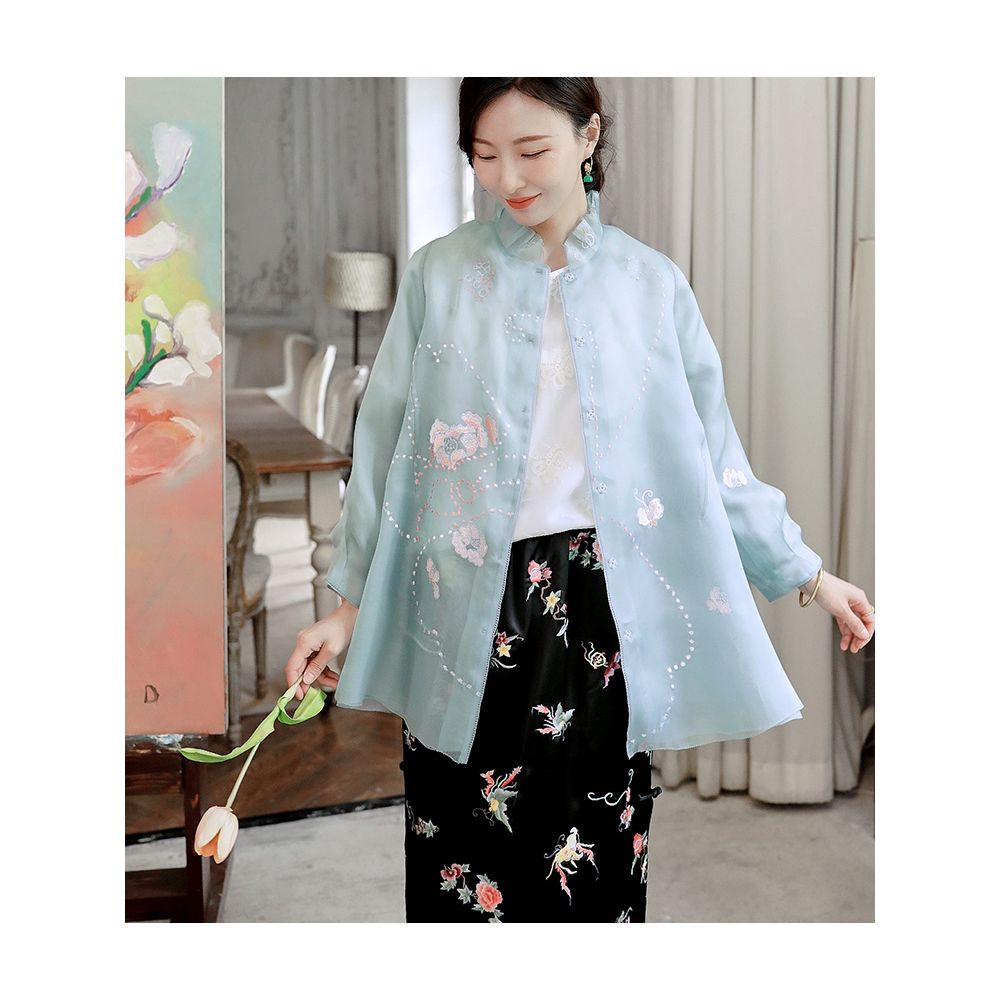 Town Store Baby JCL898 Silk Eugen Yarn Lantern Sleeves with Western Style New Chinese Retro Embroidery Anti Spring and Summer image 61