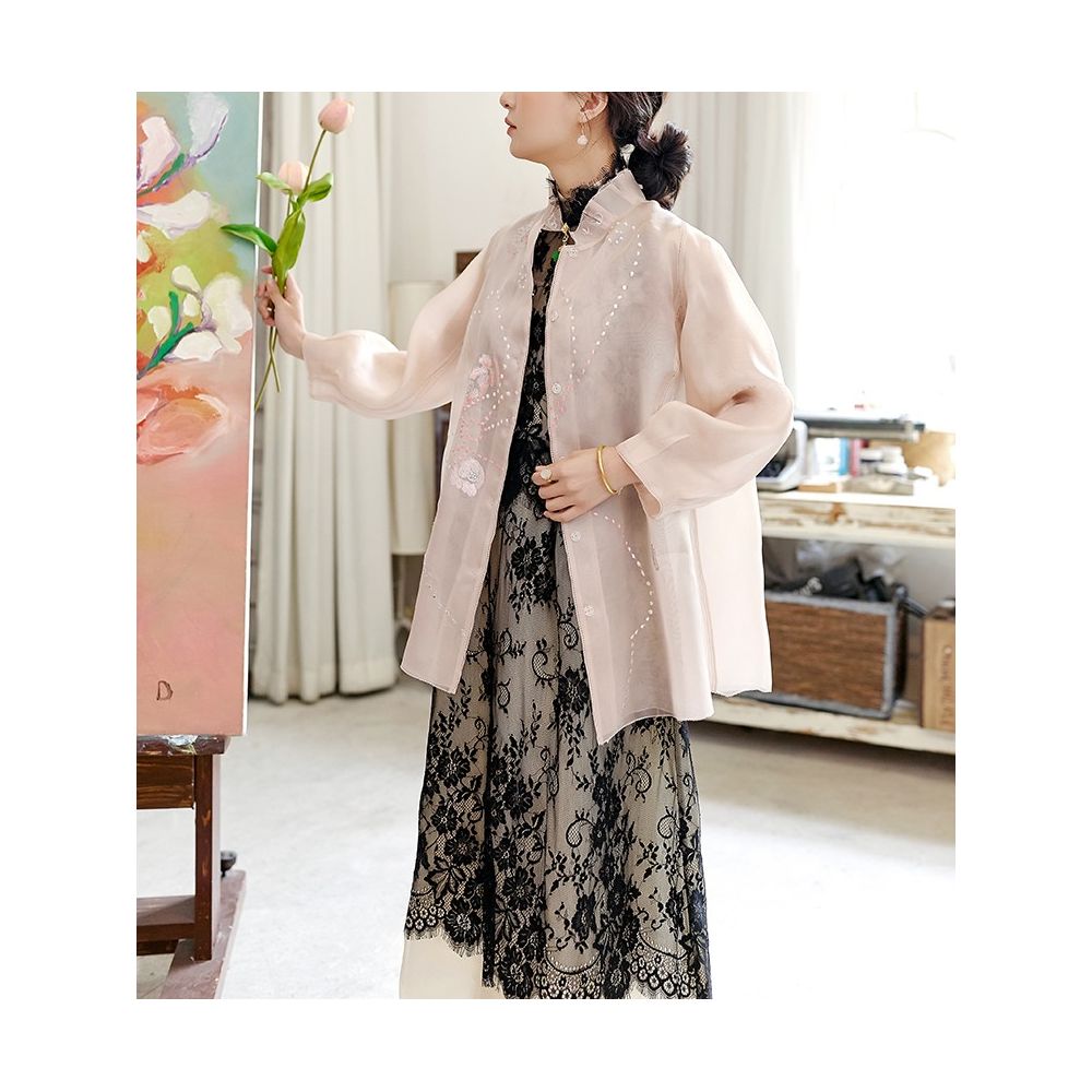Town Store Baby JCL898 Silk Eugen Yarn Lantern Sleeves with Western Style New Chinese Retro Embroidery Anti Spring and Summer image 82