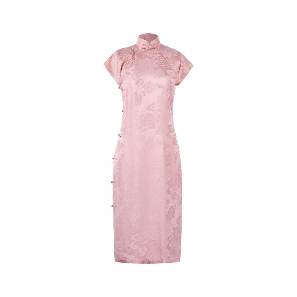 Spring Charm One City Style Republic of China Style Silk Jacquard Stand up Collar Full Open Cheongsam Young Style Daily Original image 7