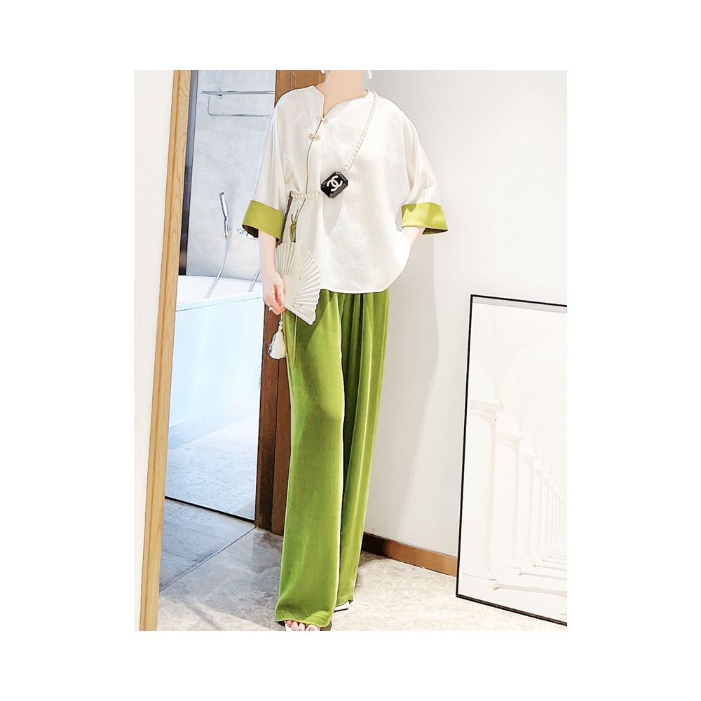 Classical charm and national style Heavy duty acetate satin plate buckle jacquard shirt for women s new Chinese style top white K2913 image 1