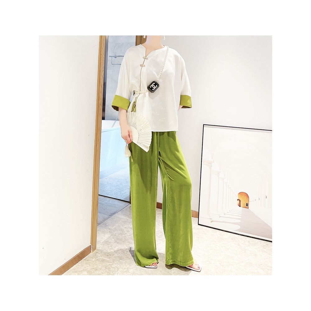 Classical charm and national style Heavy duty acetate satin plate buckle jacquard shirt for women s new Chinese style top white K2913 image 4
