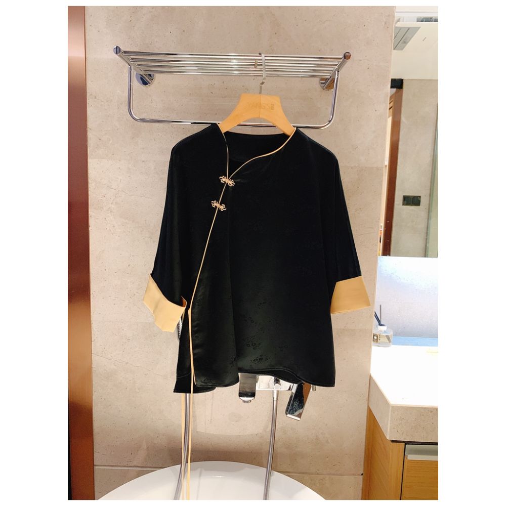 Classical charm and national style Heavy duty acetate satin plate buckle jacquard shirt for women s new Chinese style top white K2913 image 16