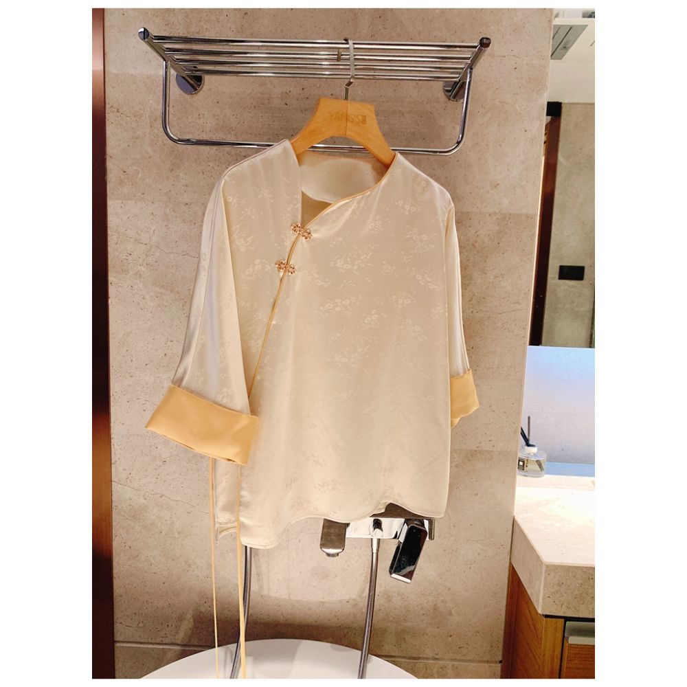 Classical charm and national style Heavy duty acetate satin plate buckle jacquard shirt for women s new Chinese style top white K2913 image 25