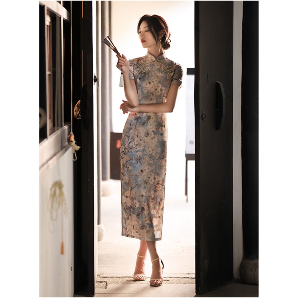 Improved old Shanghai qipao 2025 new retro Republican style young women s summer long style socialite temperament high end image 4