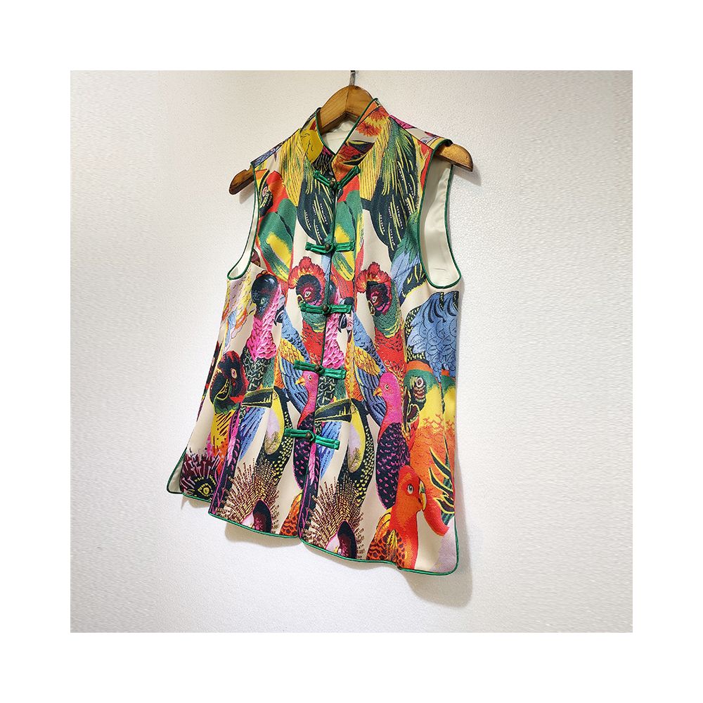 Retro buckle printed vest for women fashionable and western style Chinese style improved version Chinese style horse clip jacquard vest shoulder image 2