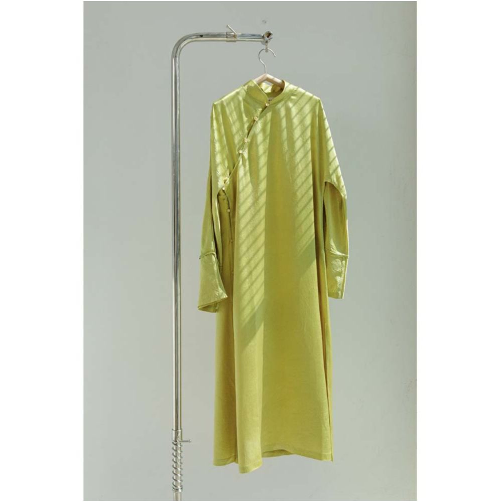 PaleBlueDot Blue Dot Acetic Acid Wrinkle New Chinese Retro Handmade Cheongsam Long Sleeve Dress for Women in Spring and Autumn image 3