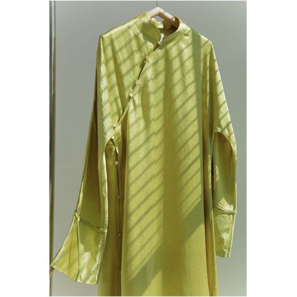 PaleBlueDot Blue Dot Acetic Acid Wrinkle New Chinese Retro Handmade Cheongsam Long Sleeve Dress for Women in Spring and Autumn image 4