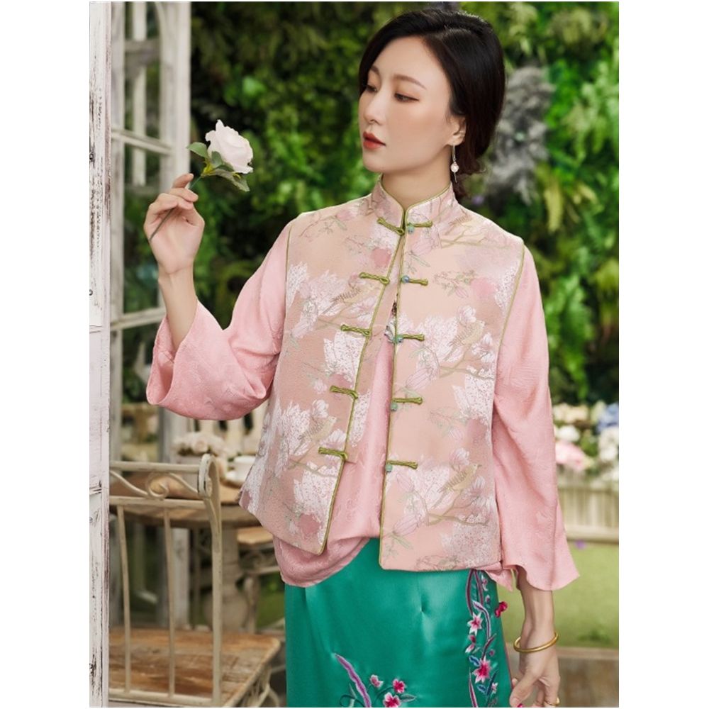 Town Store Baby CPP946 New Chinese style magnolia slimming stand collar jade buckle vest for spring and autumn wear image 85